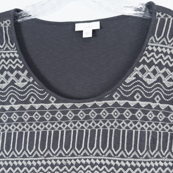 J Jill Embroidered Cotton Tunic Shift Dress Womens Medium Gray Boho Lagenlook - Picture 5 of 16